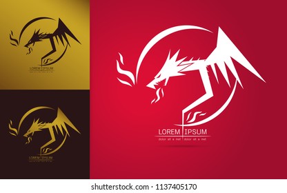 Stylized image of graceful dragon silhouette logo icon emblem , dragon tattoo on red background Vector illustration