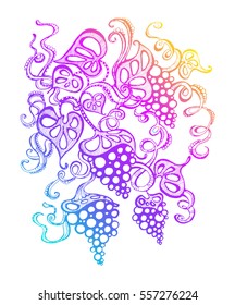 
stylized image of grapes, isolated. The label on the bottle of wine, decorative feature printed materials, printing on T-shirts, design element wine list, tattoo vine illustration winding branches
