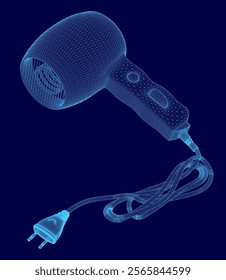 Stylized image of a hair dryer with a blue background. The image is abstract and has a futuristic feel to it