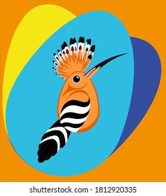 A stylized image of a hoopoe based on the shape of an egg.