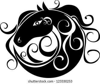 stylized image of a horse's head in a circle