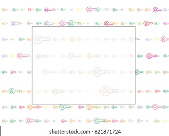 Stylized image of keys and houses of different colors. Abstract background for documents for the inability, sale, delivery, and purchase of housing