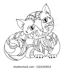 stylized image of a kitten, coloring, black and white pattern