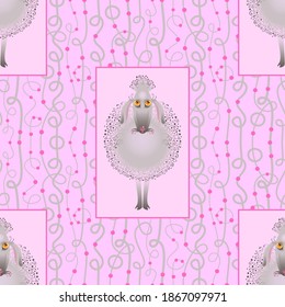 The stylized image of a lamb. Humor. Seamless pattern. Vector graphics