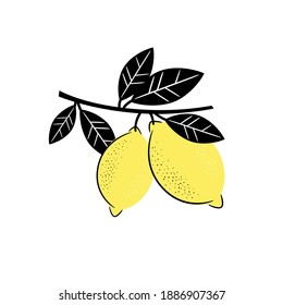 The stylized image of lemons on white background. Flat style. Vector illustration.