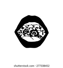 The stylized image of lips, hand drawn sketch on white background, symbol, vector illustration.