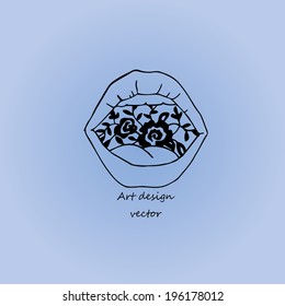 The stylized image of lips on blue background, symbol, vector