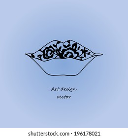 The stylized image of lips on blue background, symbol, vector