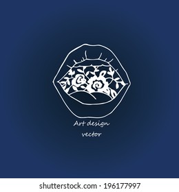 The stylized image of lips on a dark blue background, symbol, vector