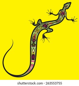 Stylized image of Lizard in acid colors in vector. Works well as mascot, print or tattoo.