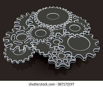 Stylized image of a mechanism consisting of gears. Vector illustration