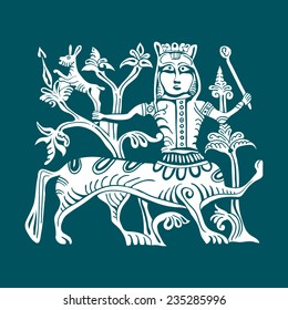 stylized image of a mythical creature from the walls of the ancient Russian Church