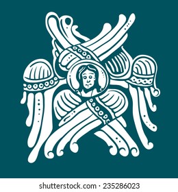 stylized image of a mythical creature from the walls of the ancient Russian Church