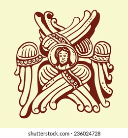 stylized image of a mythical creature from the walls of the ancient Russian Church
