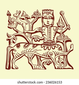 stylized image of a mythical creature from the walls of the ancient Russian Church