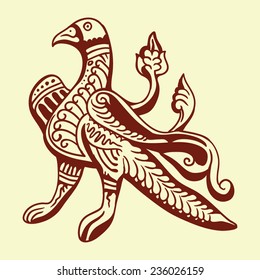 stylized image of a mythical creature from the walls of the ancient Russian Church