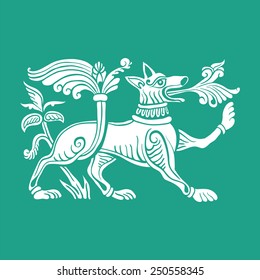 stylized image of a mythical creature from the walls of the ancient Russian Church