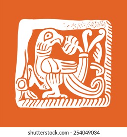 stylized image of a mythical creature from the walls of the ancient Russian Church