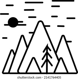 Stylized image of nature, mountains, trees, the sun. A vector file is useful for creating your designs.