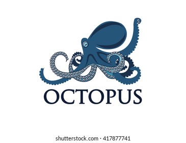 stylized image of an octopus, emblem, logo, vector illustration