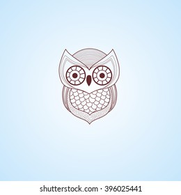 stylized image of an owl, brown line logo in the form of an owl