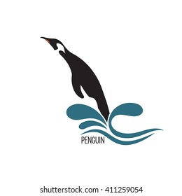 Stylized image of penguin jumping out of water