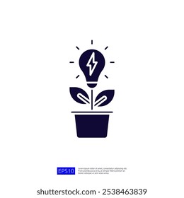 A stylized image of a plant in a pot with a light bulb above it, symbolizing growth, innovation, and the fusion of nature and technology.