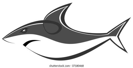 The stylized image of predatory sea sharks. Can be used as a company logotype or as a sketch of a tattoo. Vector illustration on white background.