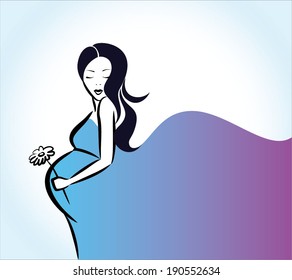 The stylized image of a pregnant woman with a flower on a white background, vector, icon