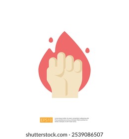 A stylized image of a raised fist in front of a flame, symbolizing strength, empowerment, or resistance. The design is simple and modern, suitable for various themes.