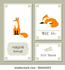 The stylized image of a red fox, grass Templates for design. Eco, nature, wild animals, zoo. Suitable for ads, invitations, signboards, business  card, and web banner designs