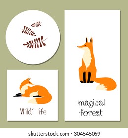 The stylized image of a red fox, grass Templates for design. Eco, nature, wild animals, zoo. Suitable for ads, invitations, signboards, business  card, and web banner designs