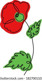 
A stylized image of a red poppy. Drawn in an abstract style by one line. Emblem, clipart.