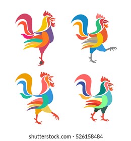 Stylized image of a rooster. Animal symbol Eastern Chinese horoscope. Bright illustration with simple shapes. Cock symbol in vector format.