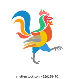 Stylized image of a rooster. Animal symbol Eastern Chinese horoscope. Bright illustration with simple shapes. Cock symbol in vector format.