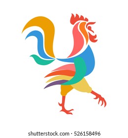 Stylized image of a rooster. Animal symbol Eastern Chinese horoscope. Bright illustration with simple shapes. Cock symbol in vector format.