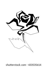 stylized image of a rose thin straight lines and painted shapes. Vector illustration