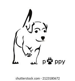 Stylized image of a running Labrador puppy. Gestalt animal design.