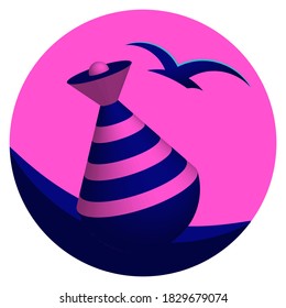 Stylized image of a sea buoy and seagull. Icon for avatar.