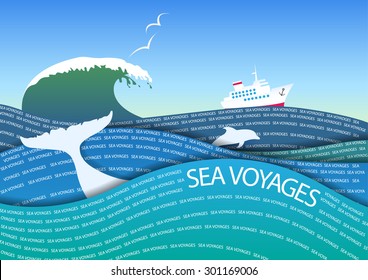 The stylized image of a sea voyage on a cruise ship.