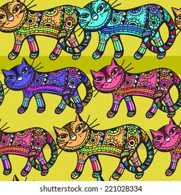 stylized image of Seamless pattern with decorative cat image