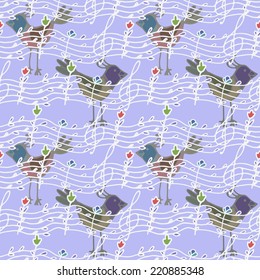 stylized image of seamless pattern with musical notes and birdsong 