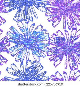 stylized image of a seamless pattern watercolor chicory flower