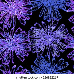 stylized image of a seamless pattern watercolor chicory flower