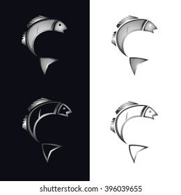 a stylized image of a silver fish logo 