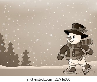 Stylized image with skating snowman - eps10 vector illustration.