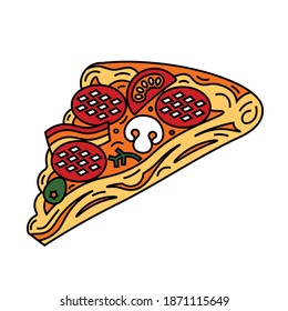 Stylized image Slice of pizza with pepperoni, on a white background.