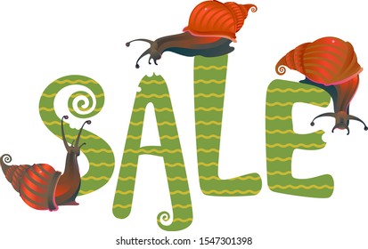 Stylized image of snails eating letters. Vector graphics.
