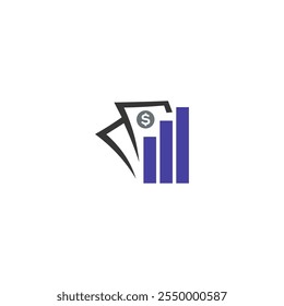 A stylized image of a stack of money with a bar graph rising from it, symbolizing financial growth and success