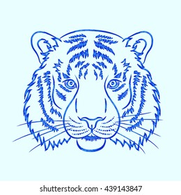 The stylized image of a tiger in the vector. Tiger head painted watercolor vector.